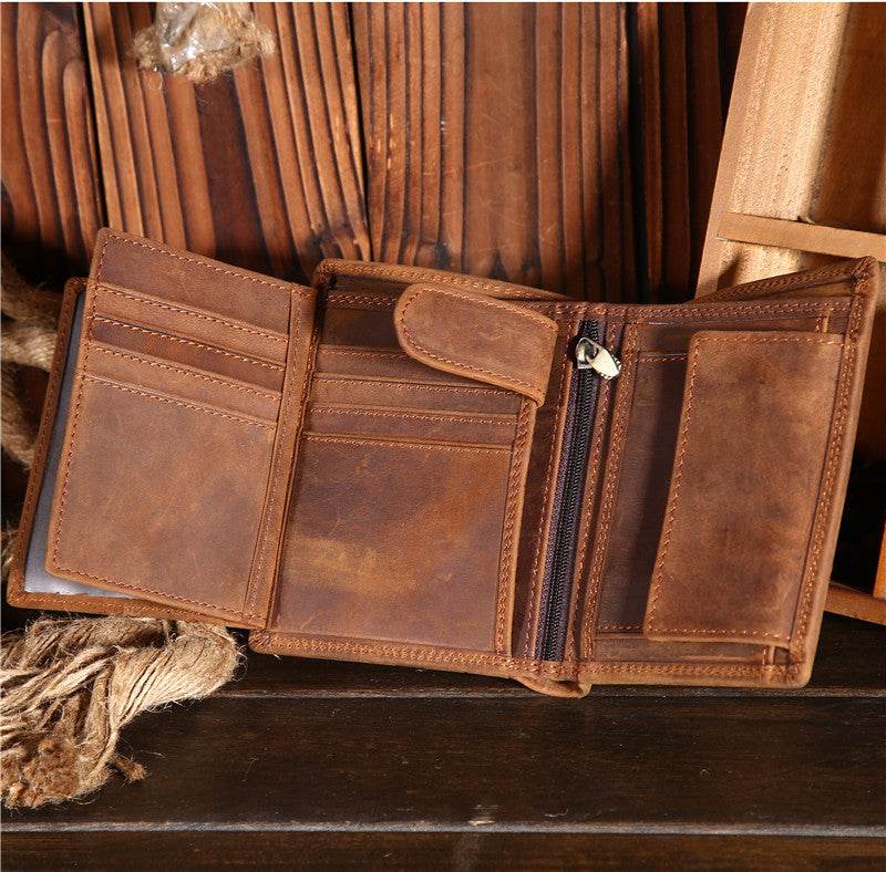 Men's Genuine Leather Retro Vertical Wallet - Mubimart