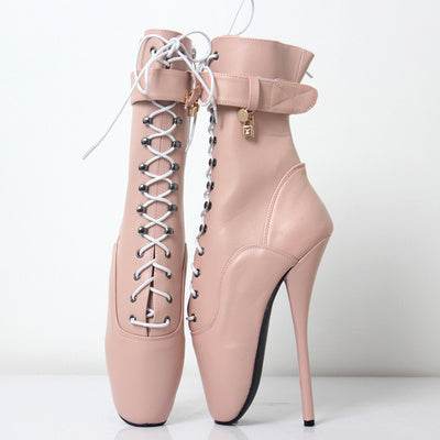 18cm Ballet Stiletto Heels Lace-up Ankle Boots Large Size - Mubimart