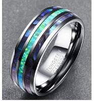 Nuncad 8mm Tungsten Caibide Wedding Ring Band Abalone Shell And Synthetic Opal For Men And Women - Mubimart