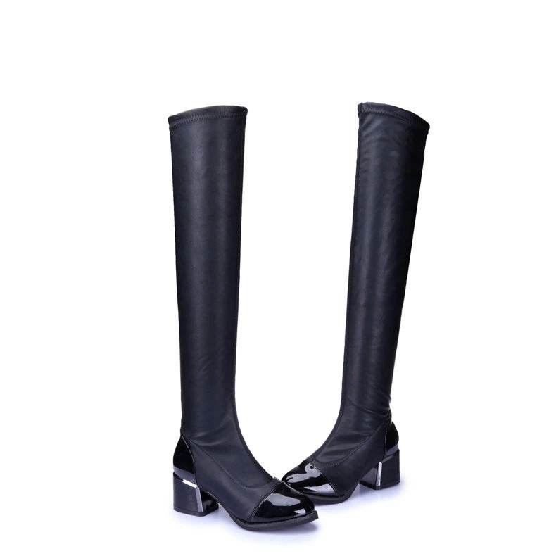 Women's Long Boots Mid-heel Over The Knee Boots - Mubimart