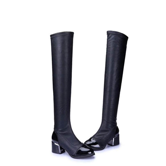 Women's Long Boots Mid-heel Over The Knee Boots - Mubimart