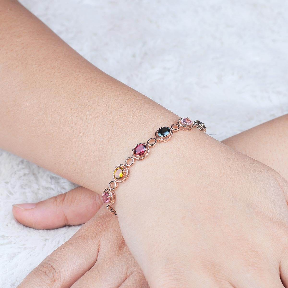 Rose Gold Simulation Tourmaline Colored Gemstone Bracelet Female Bracelet - Mubimart