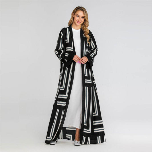 Striped Loose Lace Up Cardigan Robe Women - Mubimart