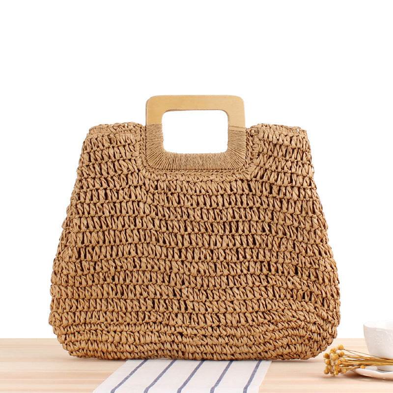 Round Straw Bags Women Summer Rattan Bag Handmade Woven Beach Cross Body Bag - Mubimart