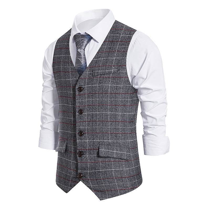 Men's Plaid Single Breasted Vest Style Suit - Mubimart