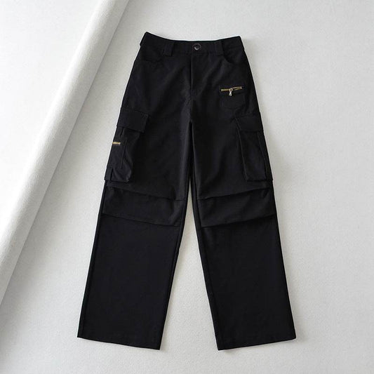 Retro High Waist Multi-pocket Cargo Pants Women - Mubimart