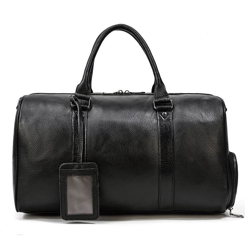 Men's Real-leather Traveling Black Gym Bag - Mubimart