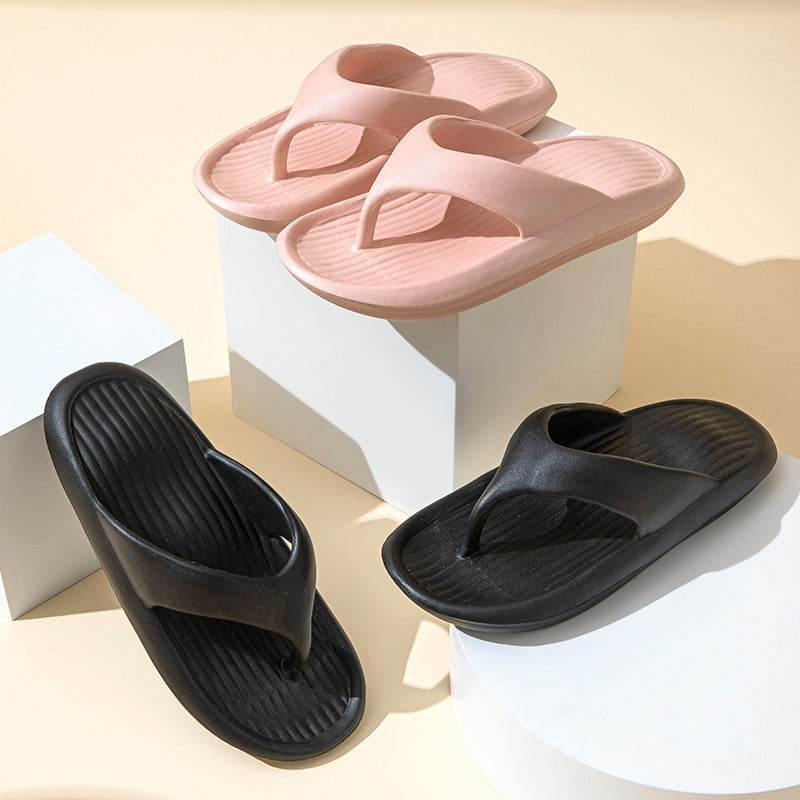 Solid Color Striped Texture Flip-Flops Slippers For Women Men Non-slip Wear-resistant House Shoes Summer Outdoor Beach Shoes Couple - Mubimart