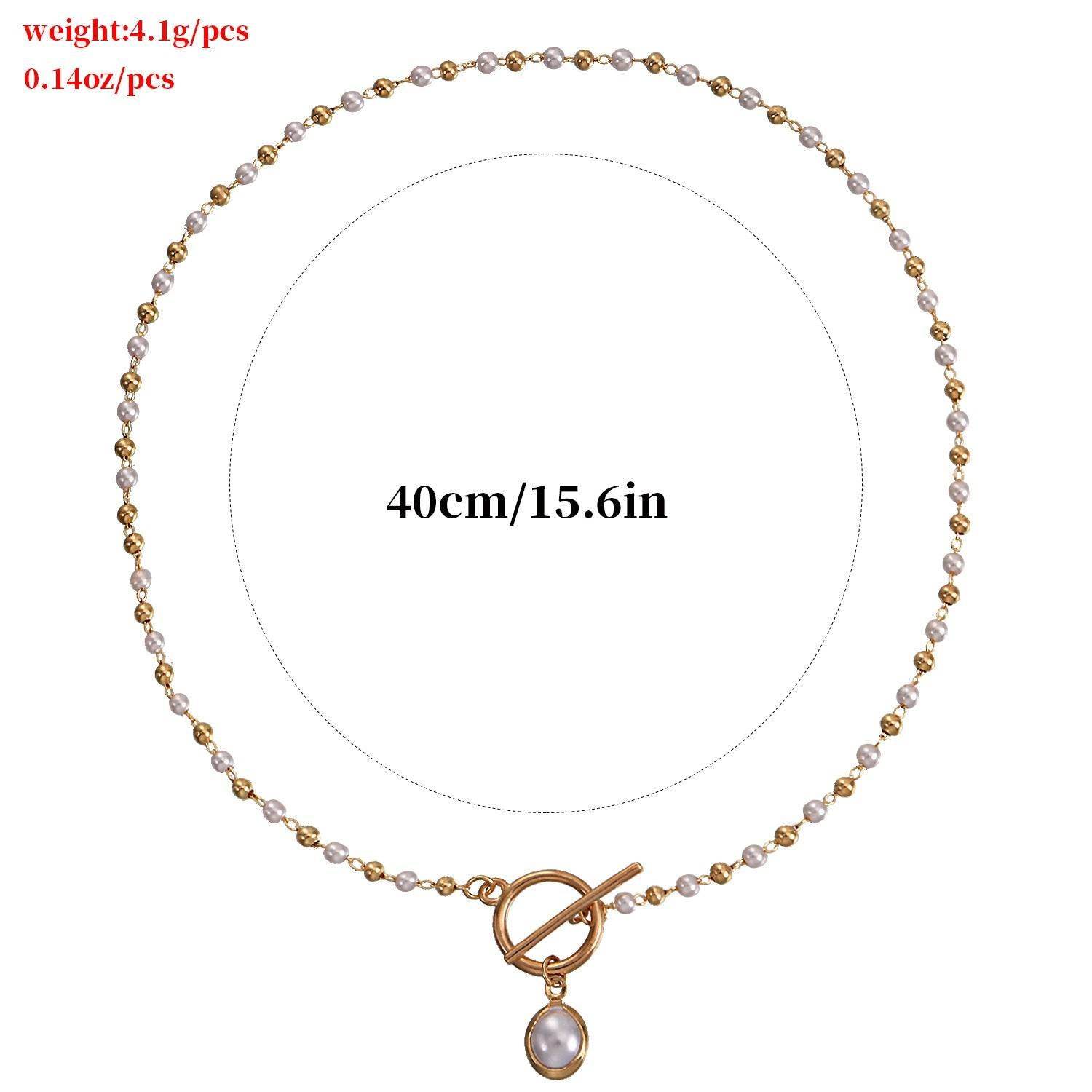 Simple Pearl Chain OT Buckle Necklace Women - Mubimart