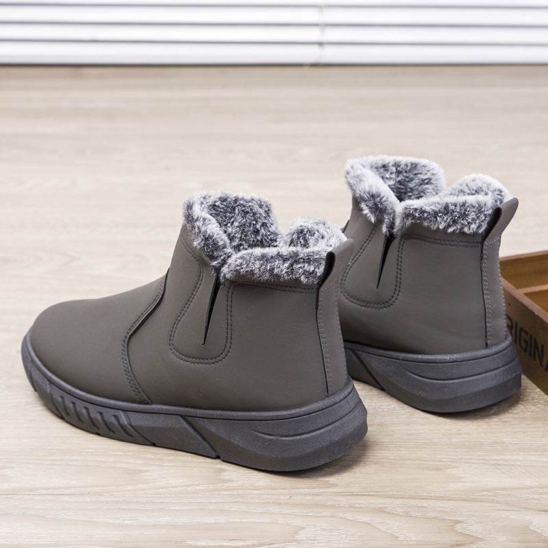 Winter Snow Boots Men V Cutout Shoes With Plush Ankle Boots - Mubimart