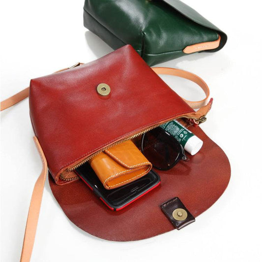 Handmade Retro Leather Messenger Bag For Women - Mubimart