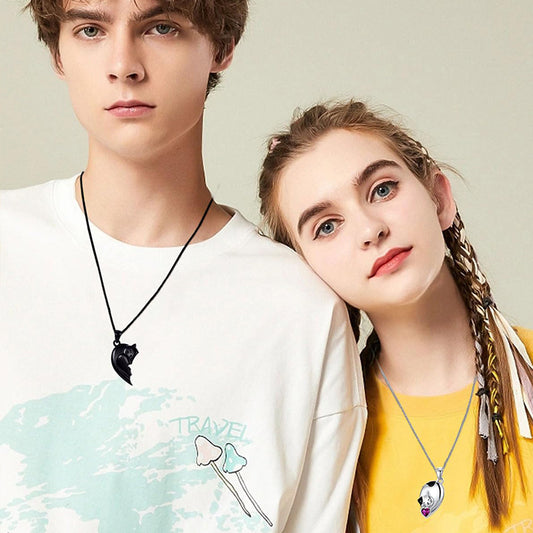 Couple Stitching Love Black And White Hug Cute Pet Cat Couple Pendant Necklace For Women Girls Fashion Exquisite Gift