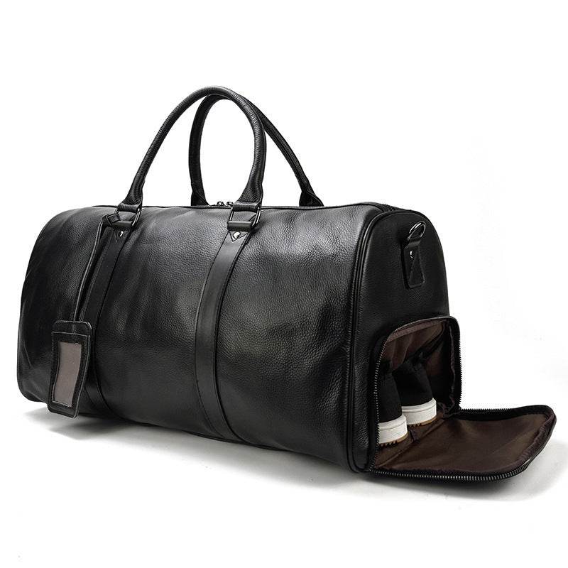Men's Real-leather Traveling Black Gym Bag - Mubimart