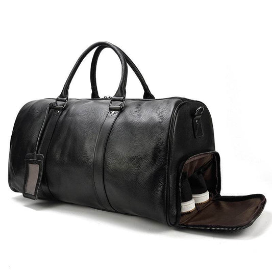Men's Real-leather Traveling Black Gym Bag - Mubimart