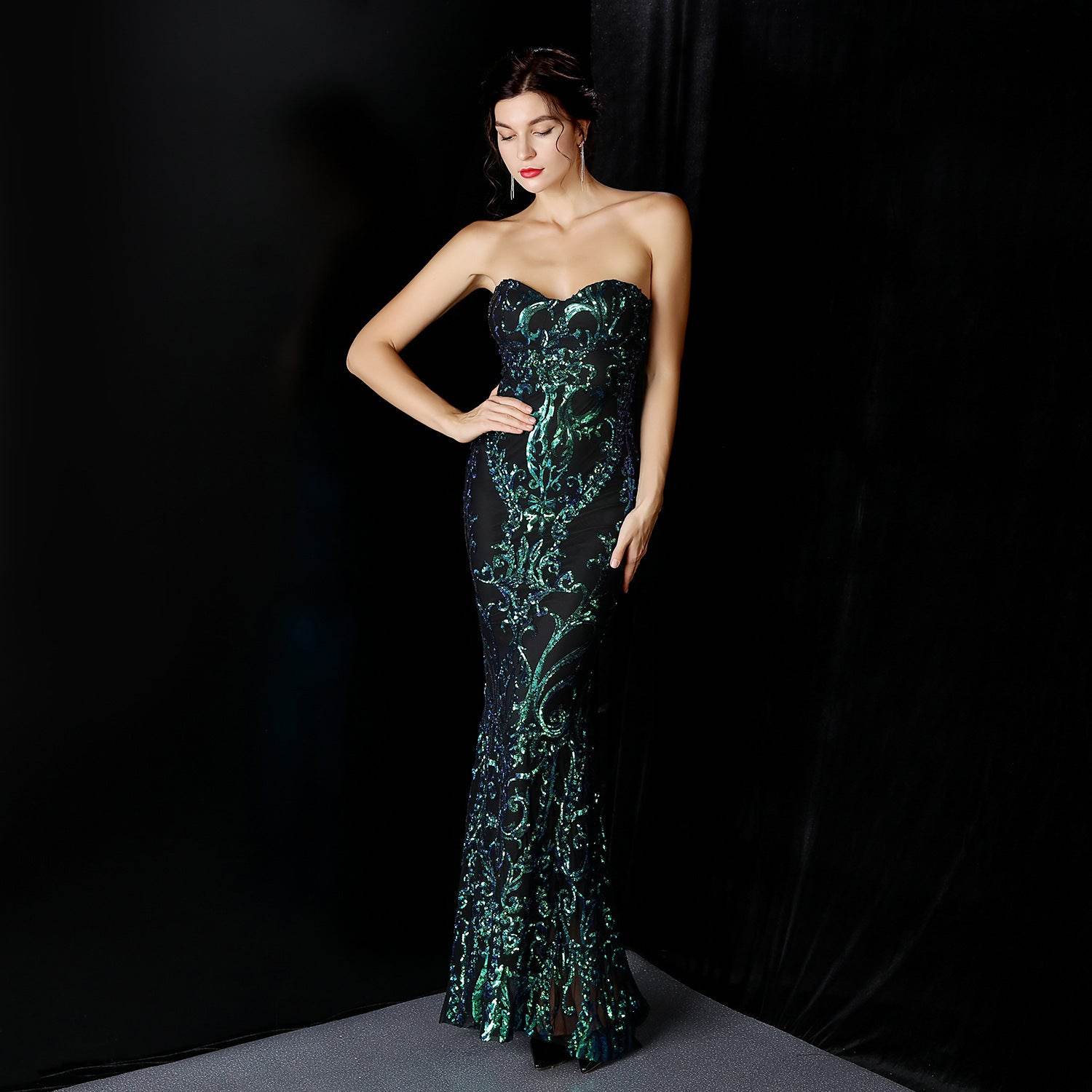 Sequined Long Dress Skirt Prom Party Etiquette Celebration Evening Dress - Mubimart