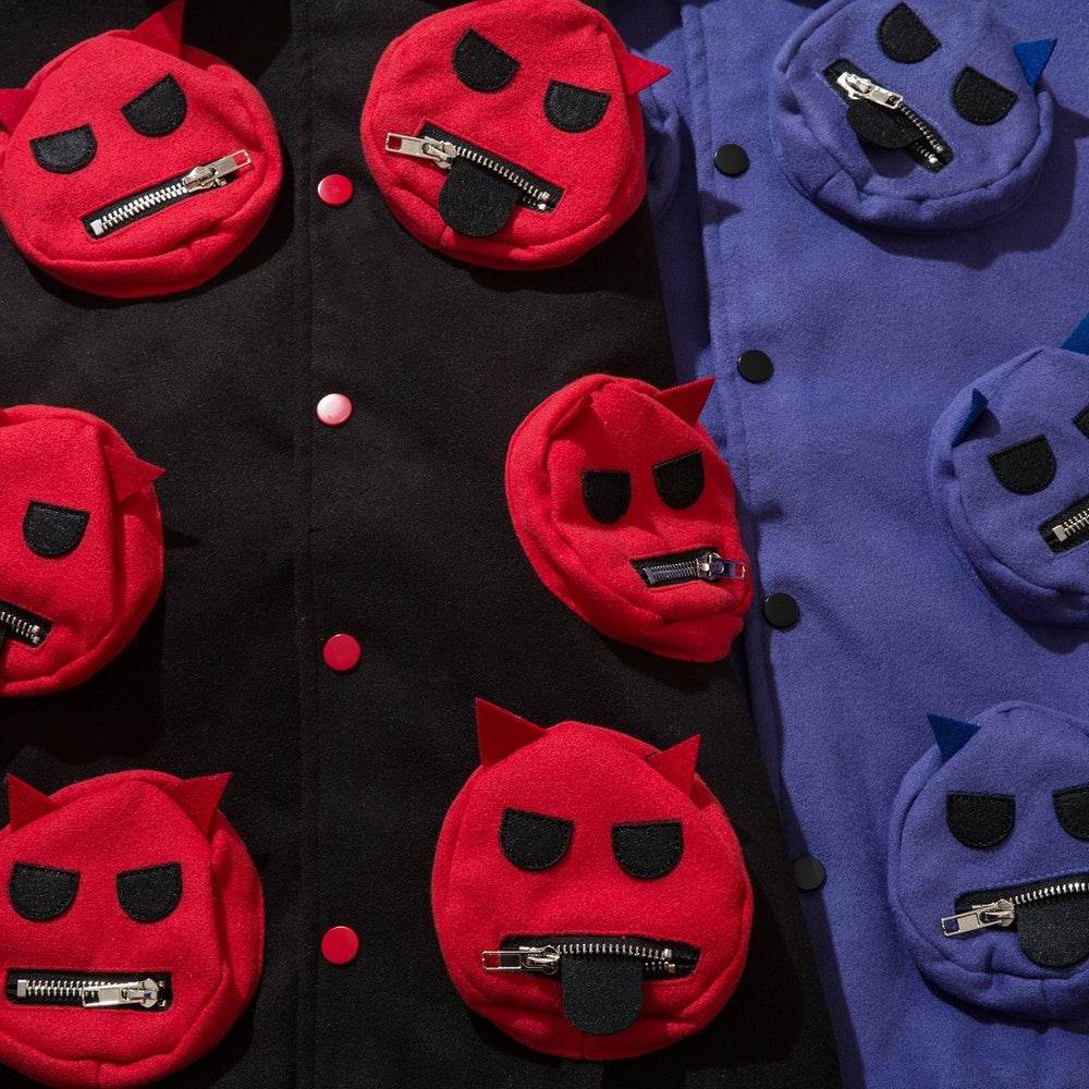Multi Pocket Devil Polo Bomber Jacket - Mubimart