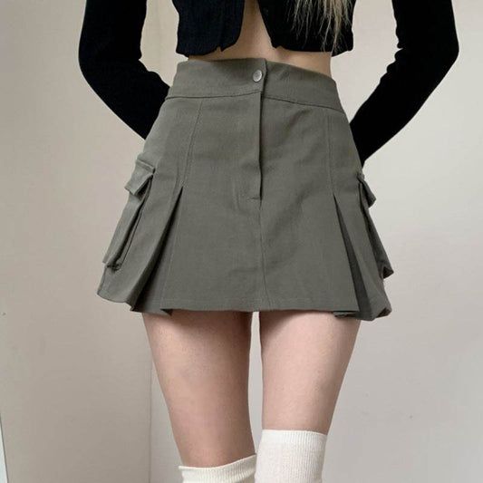 Punk Fashion Low Rise Pleated Workwear Skirt Women - Mubimart