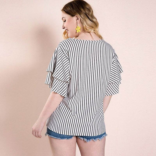 Plus size women's striped top T-shirt - Mubimart