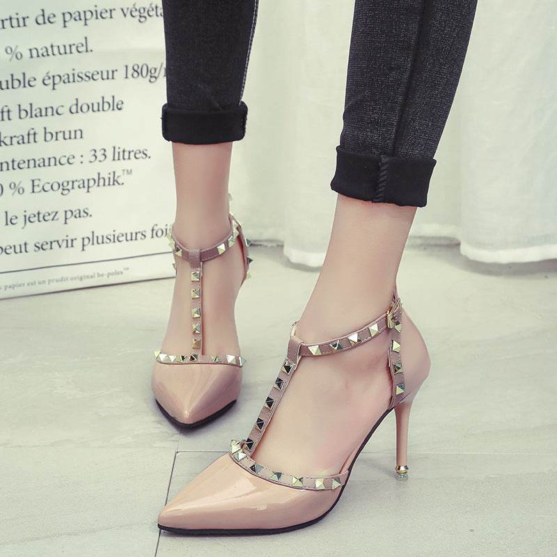 Studded pointed high heels - Mubimart