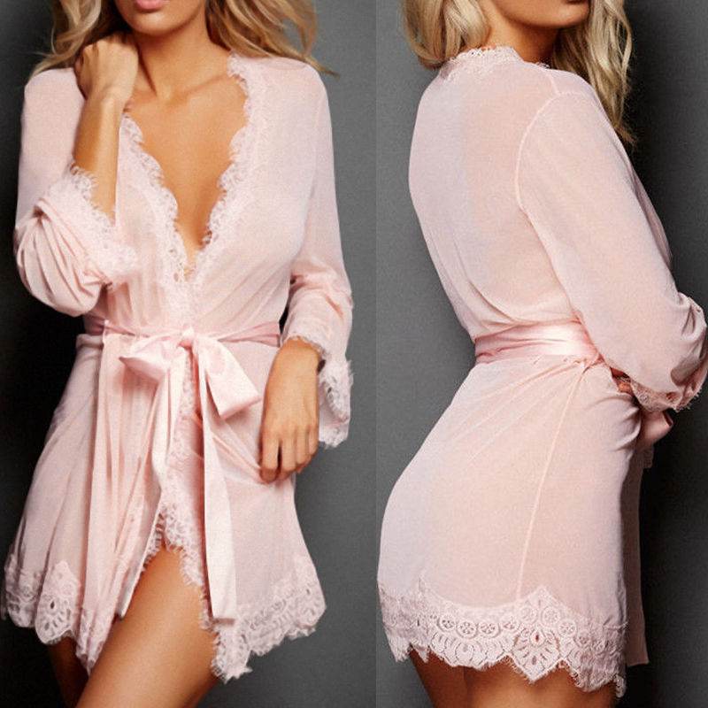 Women sleepwear robe dress Lace Nightwear Fashion - Mubimart