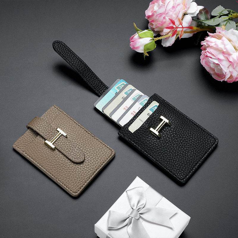 Leather Card Holder Pull-out Card Holder Thin Women - Mubimart