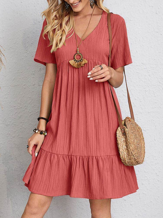 Summer V-neck Dresses Women's Loose Casual Short-sleeved Corset Dress - Mubimart