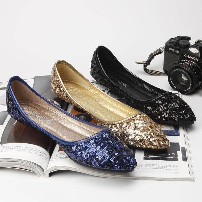 Beaded Pointed Flat Bottom Boat Shoes - Mubimart