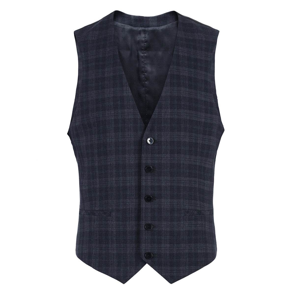 Men's dark check suit vest - Mubimart