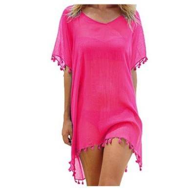 Women Blouses Loose Chiffon Dress Summer Beach Tunic Cover-Up Shirt - Mubimart