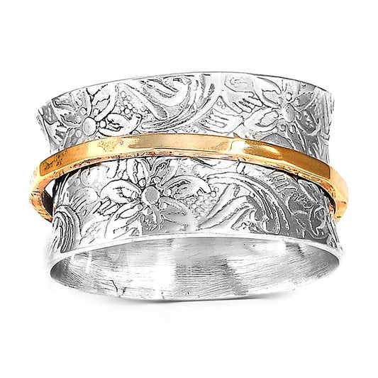 Wide Version Small Floral Simple Retro Floral Spinning Ring