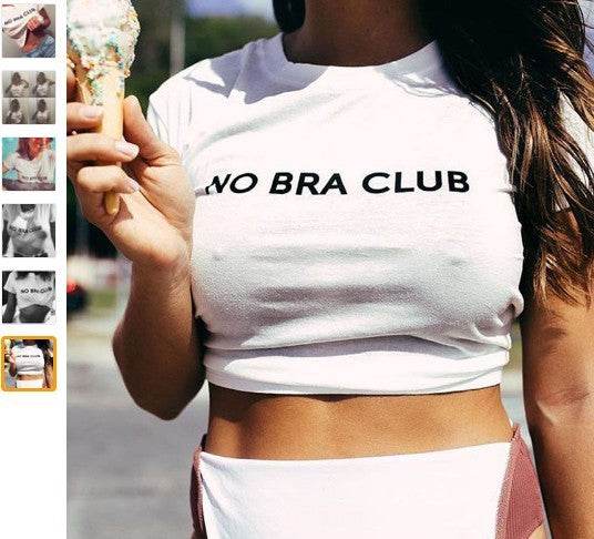 No Bra Club - Free The Nipples Feminist Womenempower Cotton Crop Top T-shirt - Mubimart