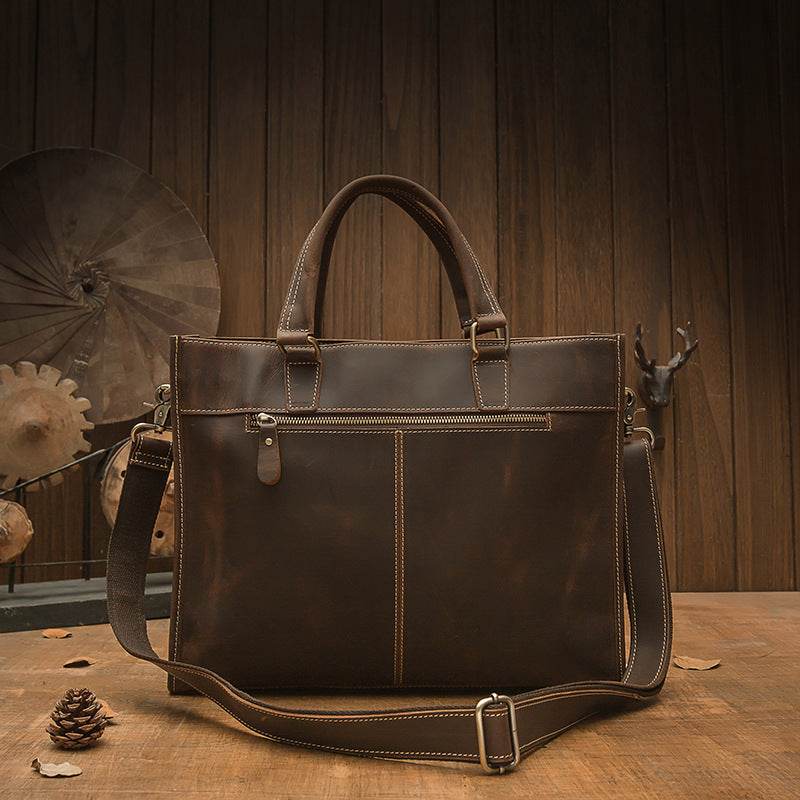 Handmade Vintage Leather Men's Briefcase - Mubimart