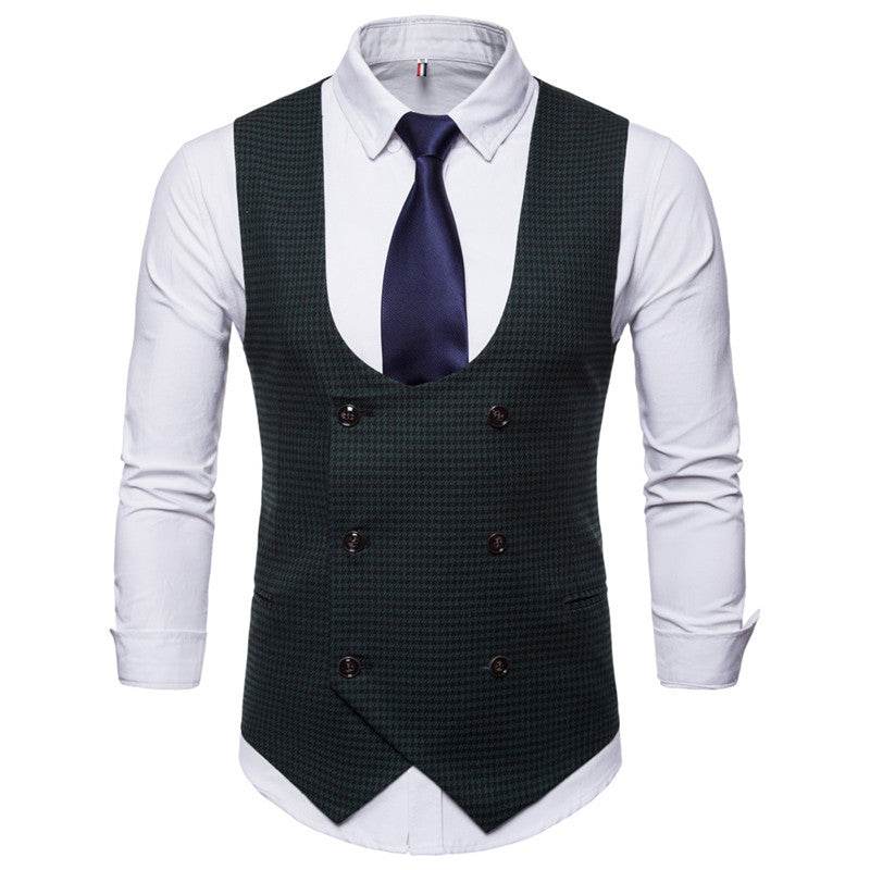 Houndstooth Men's Fashion Casual Vest Slim Suit Vest Hot Sale - Mubimart
