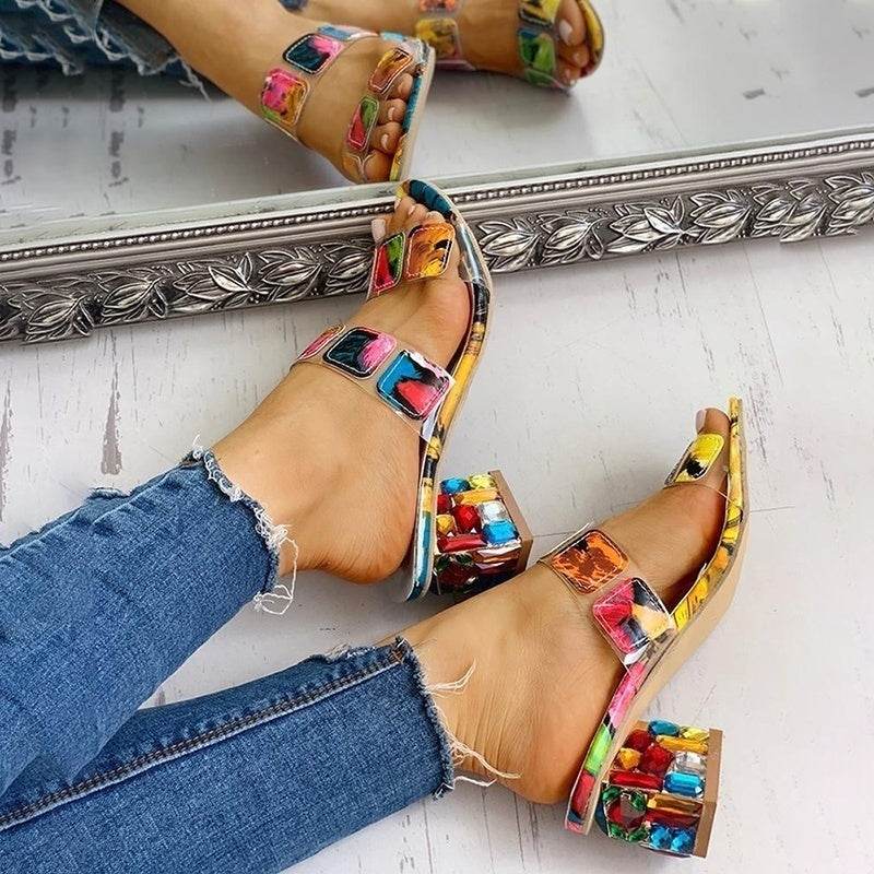 Toe Women's Multicolor Wedge Heels - Mubimart