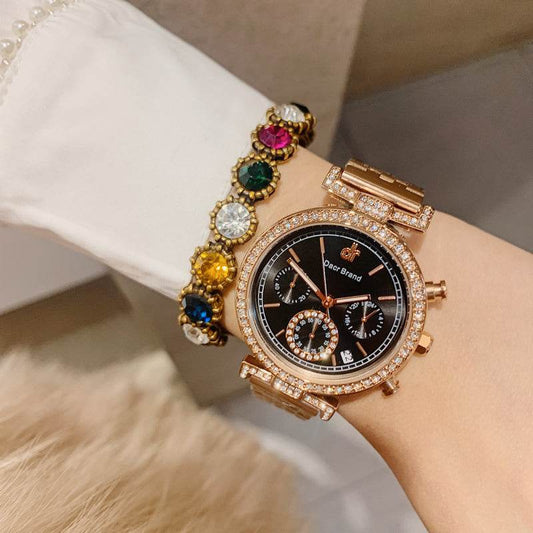 Women Waterproof Diamond Watch With Calendar - Mubimart