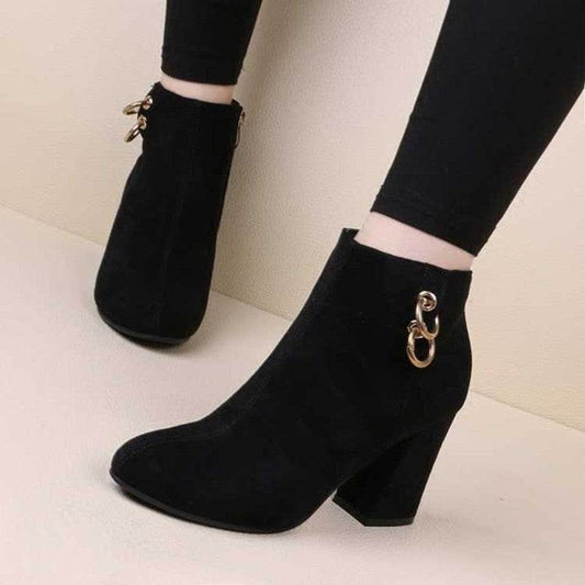 Matte suede block heel Martin boots - Mubimart