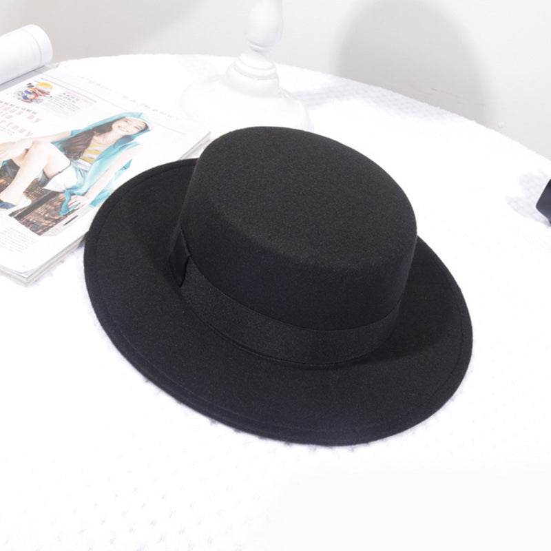Flat Top Retro British Big Brim Fedora Hat Street Leisure - Mubimart