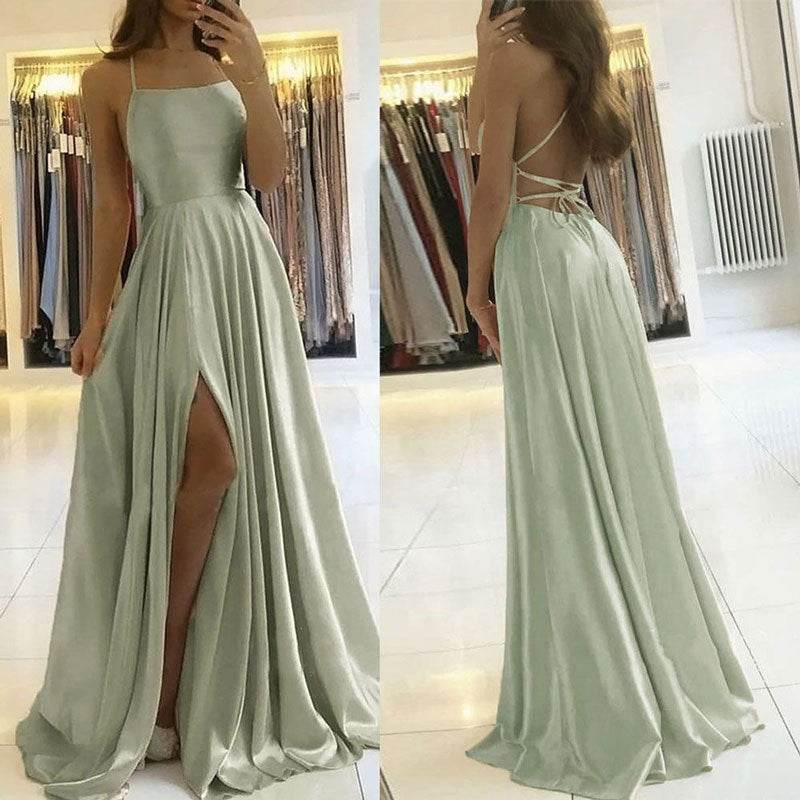 Elegant Multicolor Plus And Extra Size Evening Gown Prom Maxi Dress Sling Glossy Satin - Mubimart