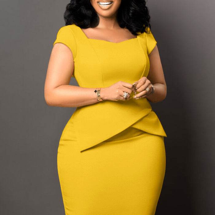 Solid Color Sheath Work Dress - Mubimart