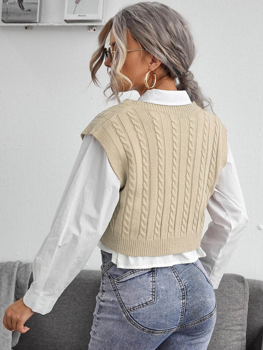 V-neck Knitted Vest Sweater Vest Sleeveless Waistcoat Women's Sweater Twist - Mubimart