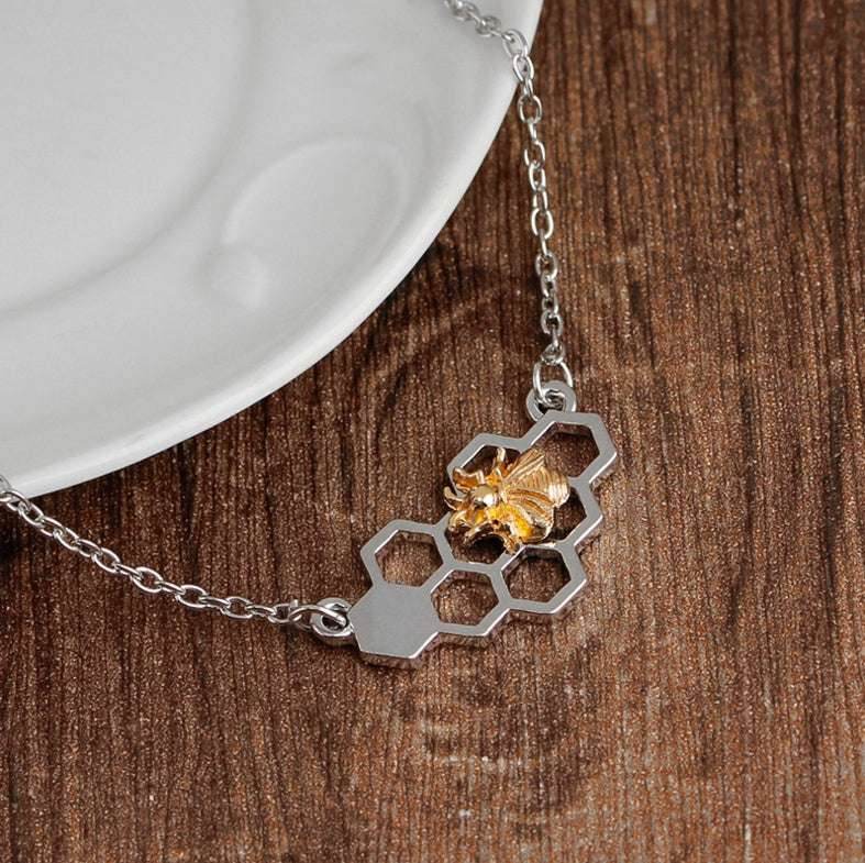 X & P Charm Fashion Silver necklaces for Women Girl Heart Honeycomb Bee pendant choker necklace Gift Prom Party Animal - Mubimart