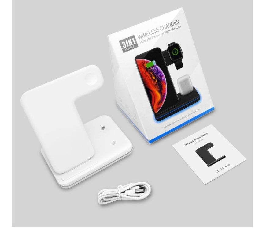 Compatible Mobile Phone Watch Earphone Wireless Charger 3 In 1 Wireless Charger Stand - Mubimart