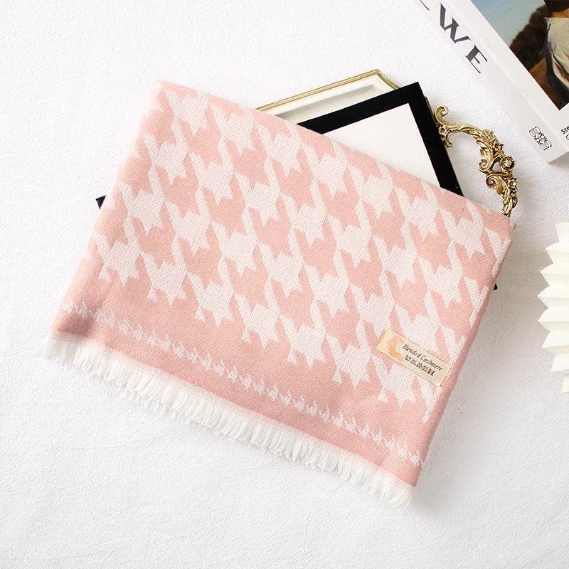 Warm Shawl Size Houndstooth Long Short Beard Scarf - Mubimart