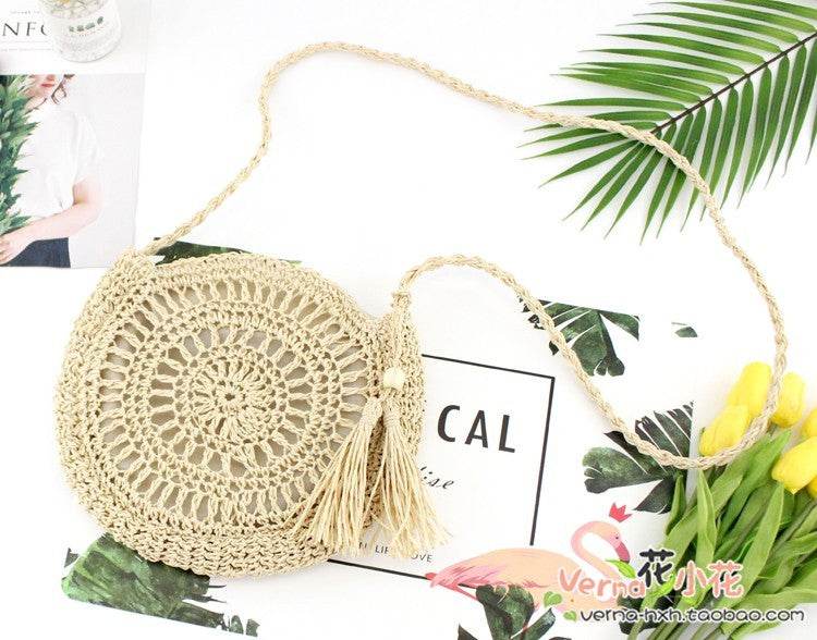 Woven soft beach bag straw bag - Mubimart