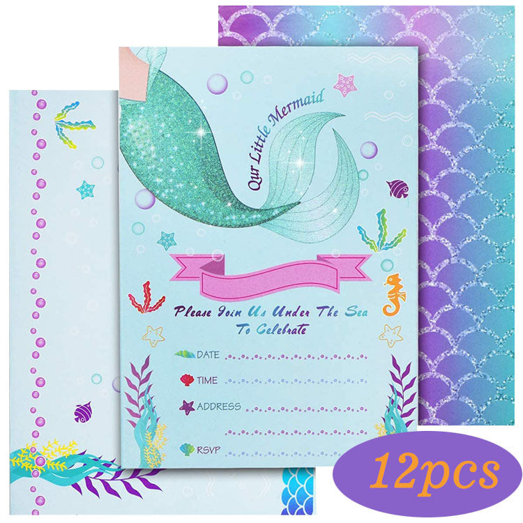 Mermaid Theme Birthday Decoration Party Supplies Children\'s Party Decorations Dessert Cake Cards - Mubimart -
