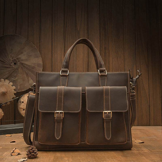 Handmade Vintage Leather Men's Briefcase - Mubimart