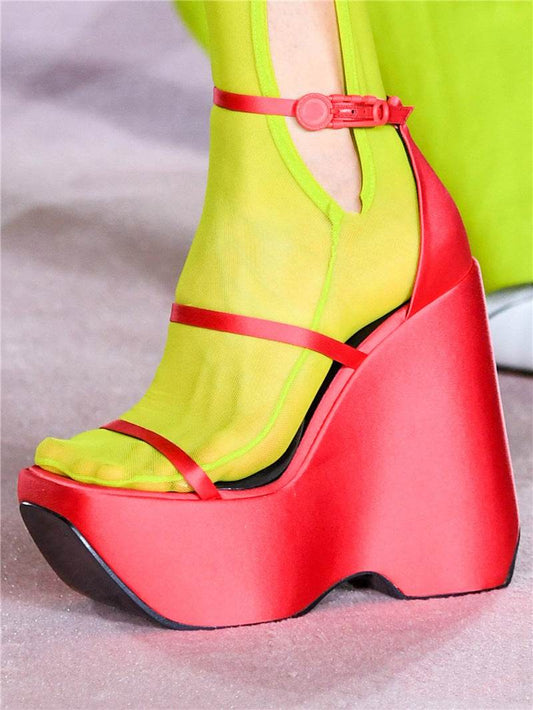 Wedge Square Toe Sandals Stiletto Heels - Mubimart