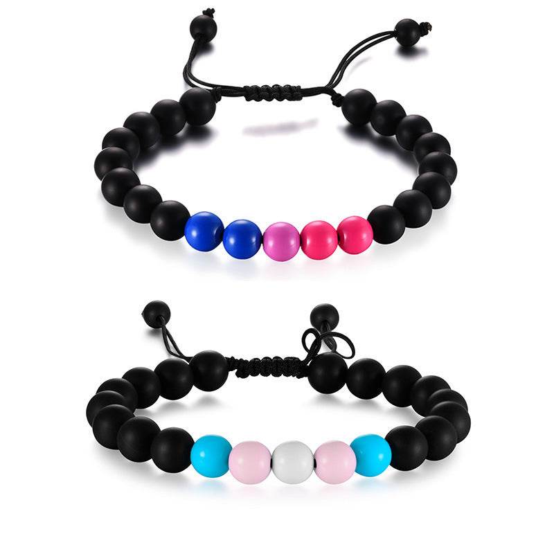 Bracelet Acrylic Black Agate Beaded Bracelet Friendship Men And Women - Mubimart
