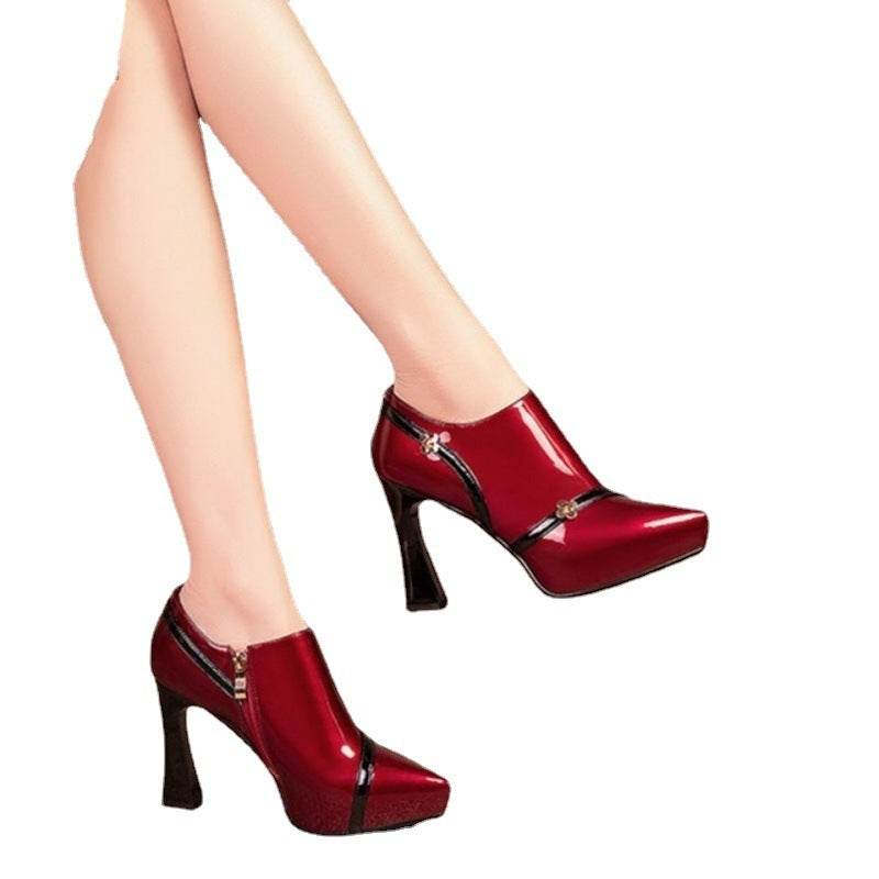 Pointed Waterproof Platform Chunky Heel High Heels - Mubimart