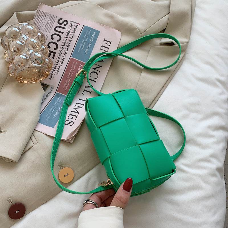 Avocado Green Fanny Pack With Square Plaid Braid Bag - Mubimart